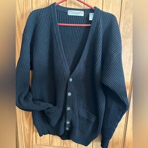 Men’s Classic Black Chunky Knit Grandpa Cardigan